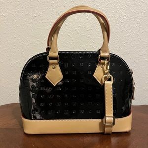 Arcadia Italian Black Patent Leather Domed satchel.